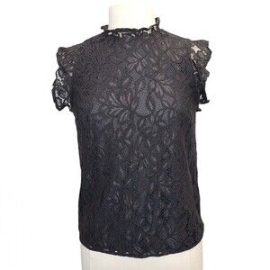 H&M Womens S Black Embroidered Floral Lace Sleeveless Top